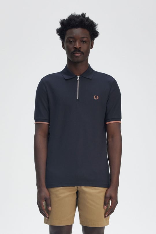 Fred Perry Fred Perry Erkek Regular Fit Fermuar Kapamalı %100 Pamuklu Kısa Kollu Lacivert T-Shirt M9886-608