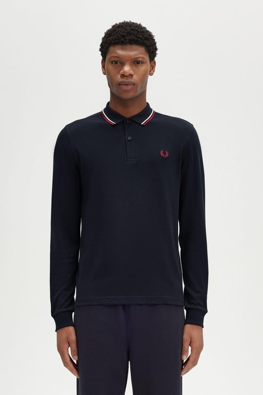 Fred Perry Fred Perry Erkek Regular Fit %100 Pamuklu Yakası Çizgi Detaylı Uzun Kollu Lacivert Polo Yaka T-Shirt M3636-T55