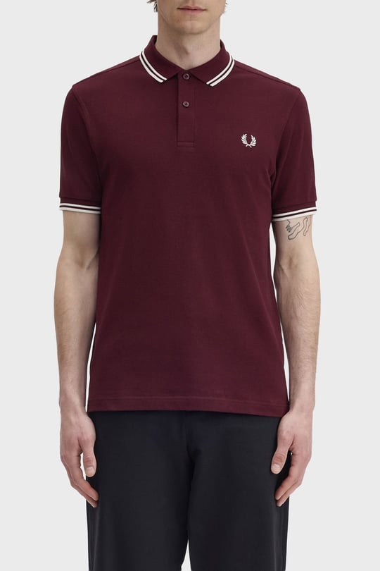 Fred Perry Fred Perry Erkek Regular Fit Yakası Çizgi Desenli Kısa Kollu Bordo Polo Yaka T-Shirt M3600P-597