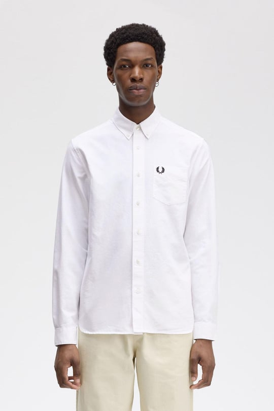 Fred Perry Fred Perry Erkek Regular Fit Cep Detaylı Düz Uzun Kollu Beyaz Gömlek M5516-100