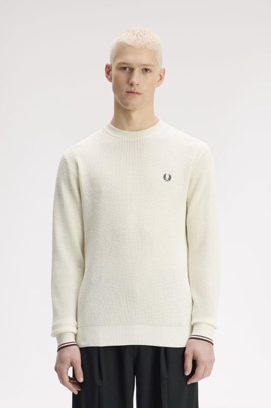 Fred Perry Fred Perry Erkek Sol Göğüste İşlenmiş Defne Çelengi Logosu Yuvarlak Yaka Uzun Kol Ekru Sweater K6507-170