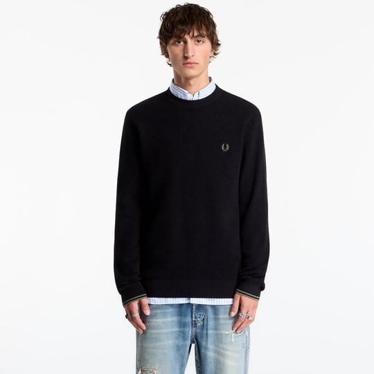 Fred Perry Fred Perry Erkek Sol Göğüste İşlenmiş Defne Çelengi Logosu Yuvarlak Yaka Uzun Kol Siyah Sweater K6507-198