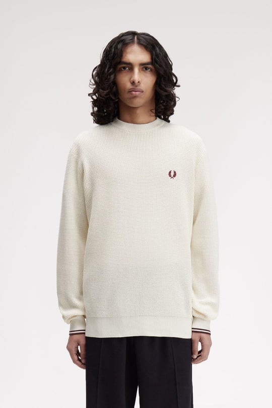 Fred Perry Fred Perry Erkek Sol Göğüste İşlenmiş Defne Çelengi Logosu Yuvarlak Yaka Uzun Kol Ekru Sweatshirt K6507-560