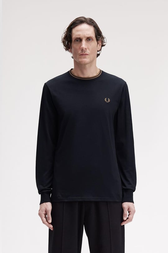 Fred Perry Fred Perry Erkek Uzun Kol Pamuklu Bisiklet Yaka Düz 184 T-Shirt M9602-184