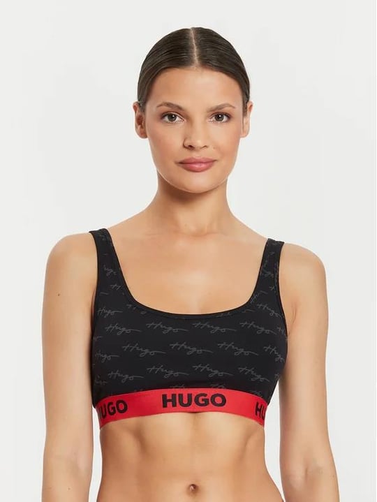 HUGO HUGO Kadın Desenli Halter Yaka Kolsuz Slim Fit Siyah-Kırmızı Büstiyer 50515190-965