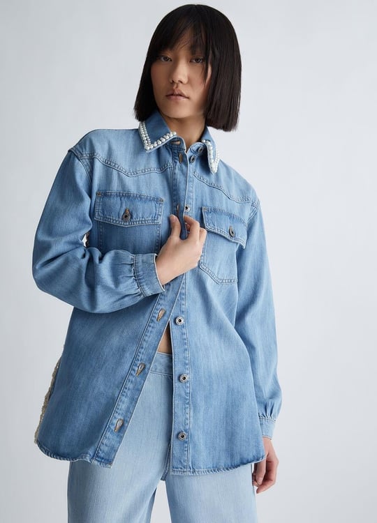 Liu Jo Lıu Jo Kadın Denim Kumaş Gömlek Yakalı Cep Detaylı Mavi Ceket UA3186DS031-78289