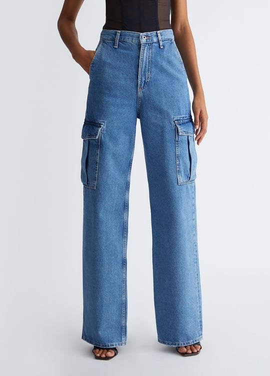 Liu Jo Lıu Jo Kadın Yüksek Belli Cepli Geniş Paçalı Günlük Mavi Jeans UF3146DS049-78548