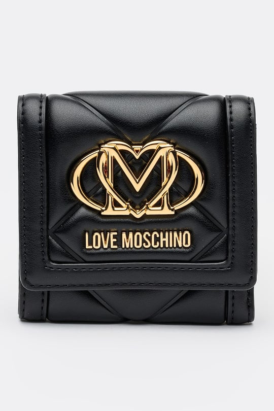 Love Moschino Love Moschino Kadın Metalik Logo Desenli Fermuar Bölmeli Hakiki Deri Siyah Cüzdan JC5647PP0NLC0-000