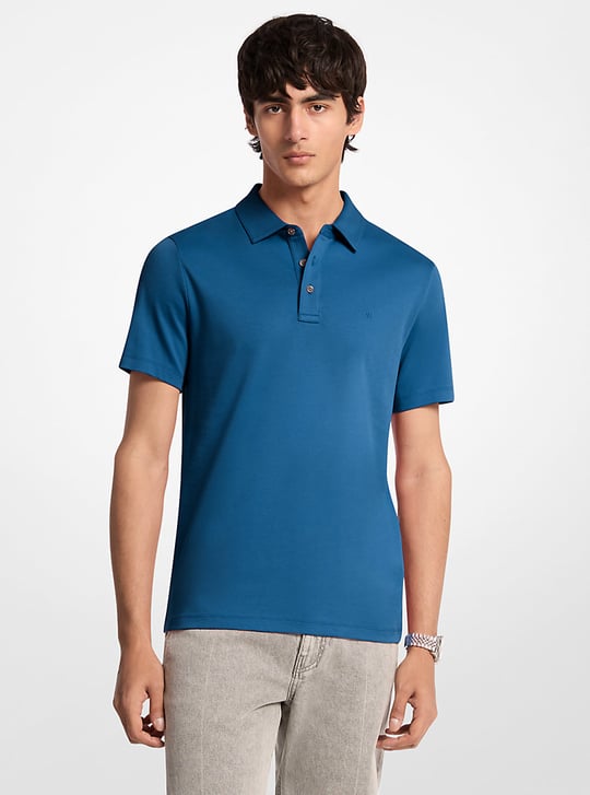Michael Kors Michael Kors Erkek %100 Pamuklu Logolu Kısa Kollu Mavi Polo Yaka T-Shirt CS15073C93-RIVER BLUE