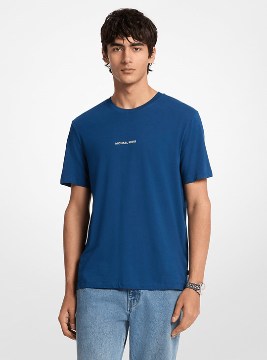 Michael Kors Michael Kors Erkek Bisiklet Yaka Kısa Kol Sırt Bölgesi Büyük Logo Pamuklu Mavi T-Shirt CR652VEFV4-RIVER BLUE