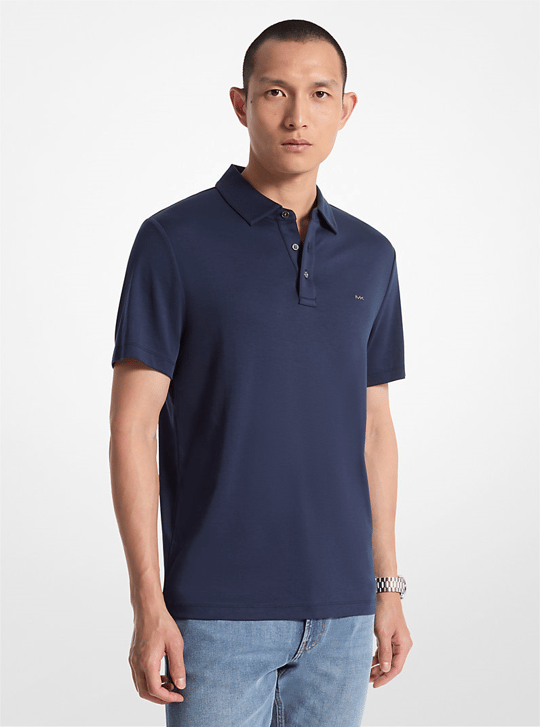 Michael Kors Michael Kors Erkek Kısa Kol Düğme Kapama Pamuklu Rahat Kesim Lacivert Polo Yaka T-Shirt CB95FGVC93-MIDNIGHT