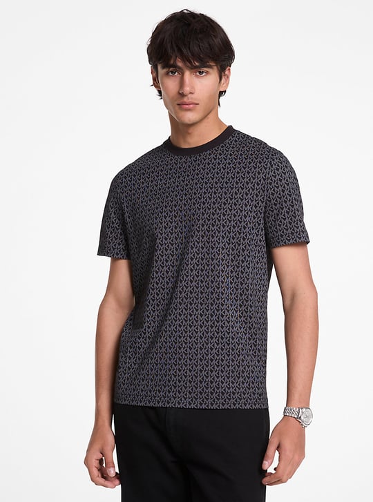 Michael Kors Michael Kors Erkek MK Desen Kısa Kol Bisiket Yaka Regular Fit Siyah T-Shirt CS5529A5KS-BLACK