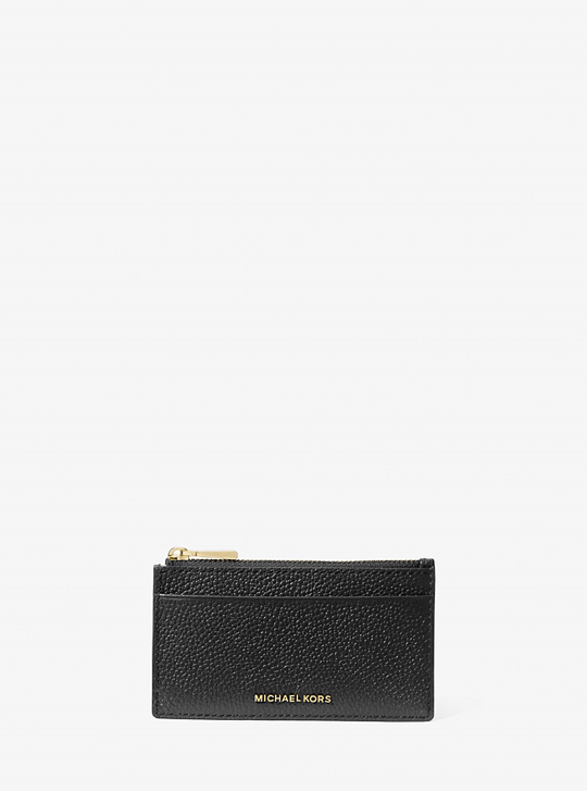 Michael Kors Michael Kors Kadın Metalik Logo Kabartmalı Fermuarlı Deri Siyah Kartlık 32F5GJ6D8L-BLACK