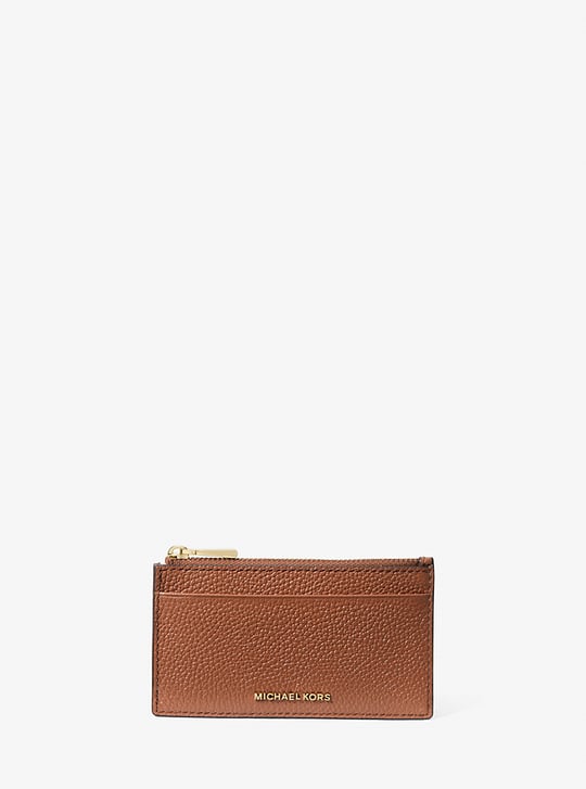Michael Kors Michael Kors Kadın Metalik Logo Kabartmalı Fermuarlı Deri Kahverengi Kartlık 32F5GJ6D8L-LUGGAGE