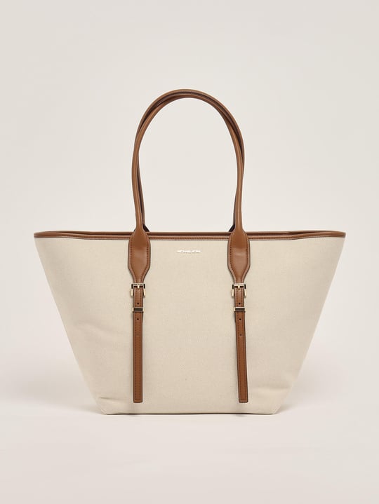 Michael Kors Michael Kors Kadın Pamuklu Kanvas Tote Deri Sap Bej Omuz Çantası 30S5G9OT7C-LUGGAGE