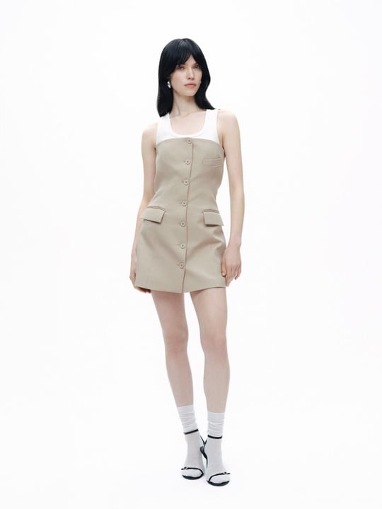 Nocturune Nocturune Kadın Düğme Kapamalı Cep Detaylı Straplez Mini Bej Elbise N25YN2527-BEJ