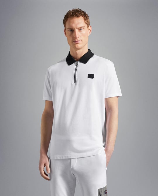Paul Shark Paul Shark Erkek Basic Kısa Kollu Logo Nakışlı Beyaz Polo Yaka T-Shirt 23411313-010
