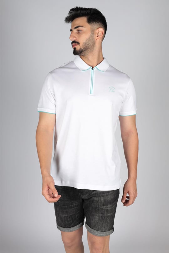 Paul Shark Paul Shark Erkek Basic Kısa Kollu Logo Nakışlı Beyaz Polo Yaka T-Shirt 23411287-010