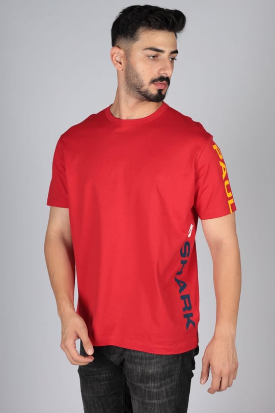 Paul Shark Paul Shark Erkek Bisiklet Yaka Baskılı Rahat Kırmızı T-Shirt 23411009-577