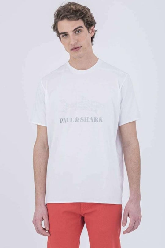 Paul Shark Paul Shark Erkek Logo Baskılı Bisiklet Yaka Normal Kesim Beyaz Büyük Beden T-Shirt 21411019A-010