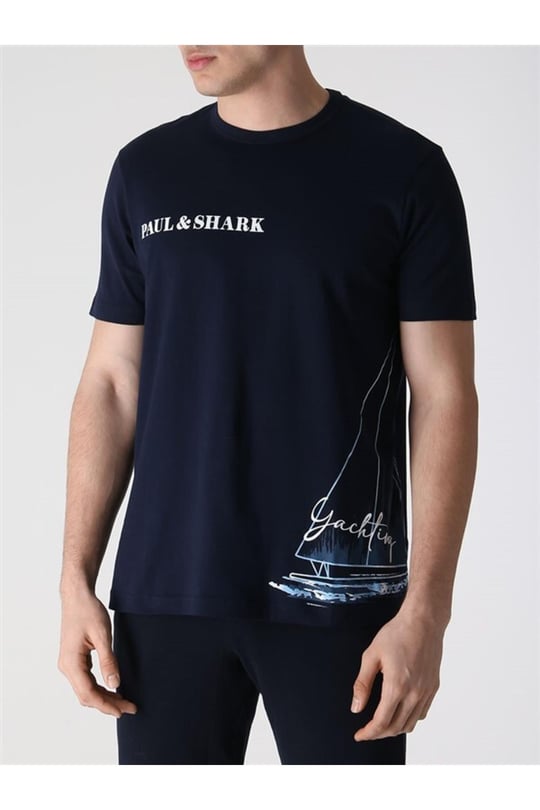 Paul Shark Paul Shark Erkek Logolu Basic Regular Fit Kısa Kollu Lacivert T-Shirt 23411027-013