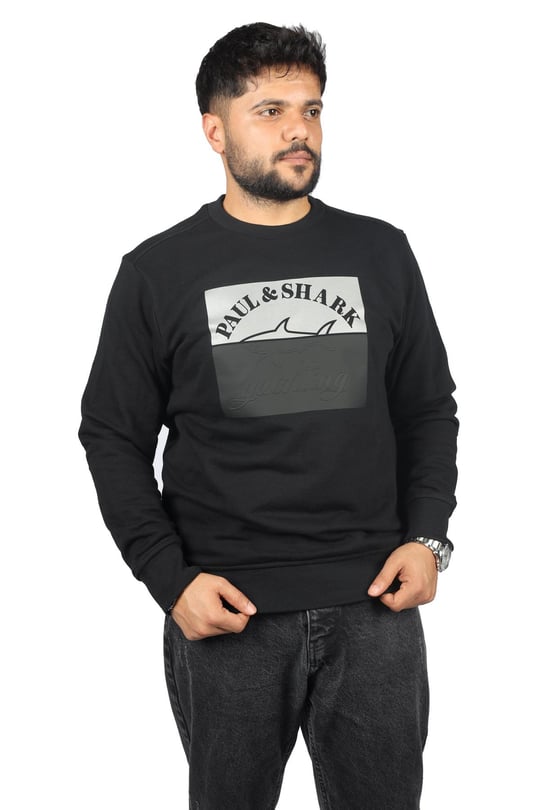 Paul Shark Paul Shark Erkek Marka Logolu Uzun Kollu Rahat Siyah Sweatshirt 13311875-011