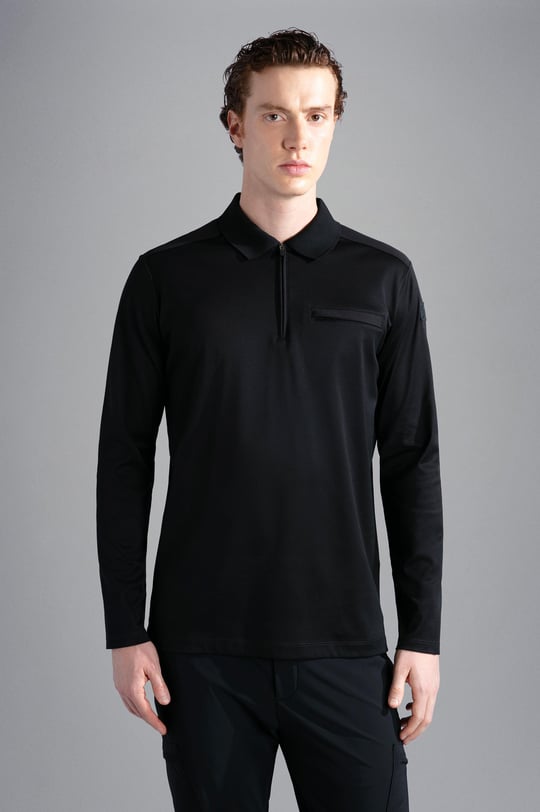 Paul Shark Paul Shark Erkek Marka Logolu Uzun Kollu Rahat Siyah Polo Yaka T-Shirt 13311705A-011