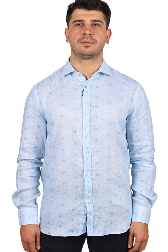 Paul Shark Paul Shark Erkek Marka Logo Detaylı Regular Fit Uzun Kollu Mavi Gömlek 23413114J-002