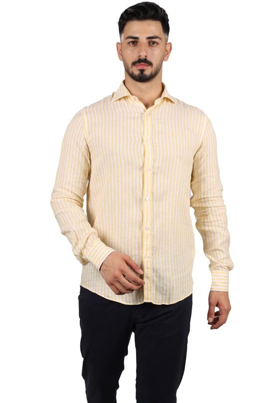Paul Shark Paul Shark Erkek Marka Logo Detaylı Regular Fit Uzun Kollu Beyaz - Sarı Gömlek 23413252J-137