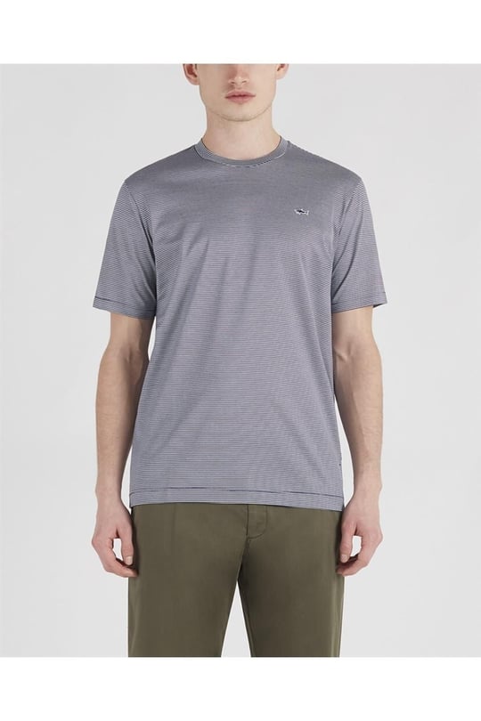 Paul Shark Paul Shark Erkek Marka Logo Detaylı Çizgili Regular Fit Kısa Kollu Mavi T-Shirt 21411000-125