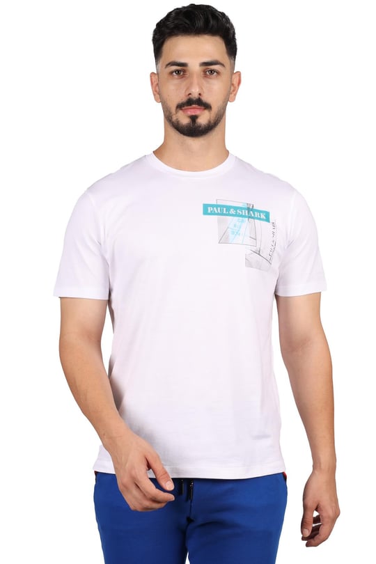 Paul Shark Paul Shark Erkek Marka Logo Detaylı Regular Fit Kısa Kollu Beyaz T-Shirt 23411092-010