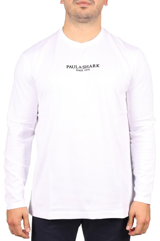 Paul Shark Paul Shark Erkek Marka Logolu Uzun Kollu Rahat Beyaz T-Shirt 13311624-010