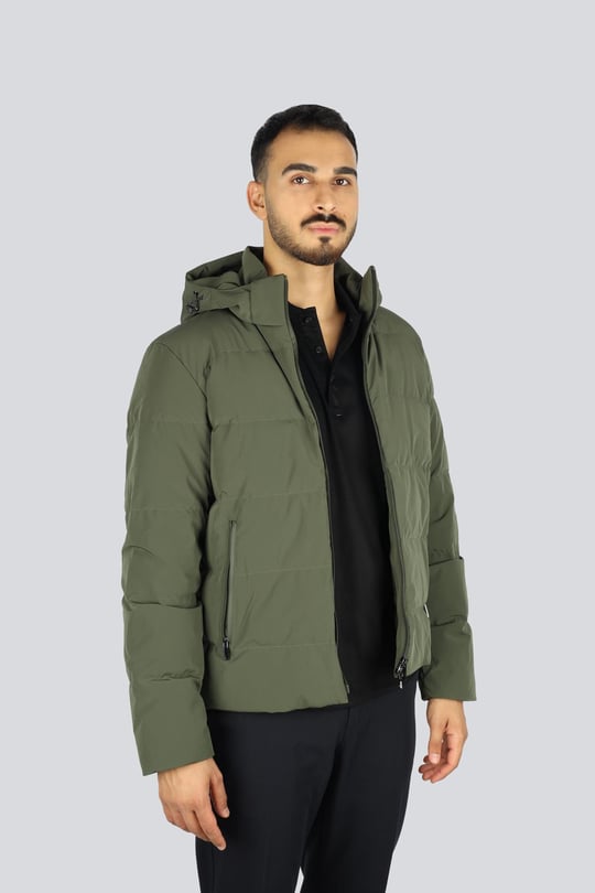 Paul Shark Paul Shark Erkek Normal Kalıp Kapitone Desenli Kuş Tüyü Dolgulu Kapüşonlu Yeşil Ceket 15312007-089