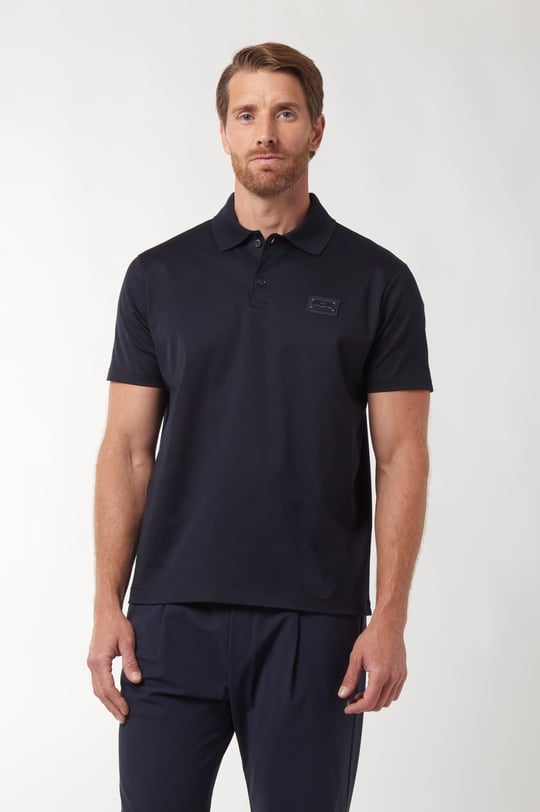 Paul Shark Paul Shark Erkek Normal Kalıp Logo Etiketli Esnek Pamuklu Kısa Kollu Lacivert Polo Yaka T-Shirt 16311719A-50D