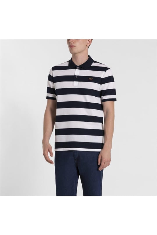 Paul Shark Paul Shark Erkek Polo Yaka Düğme Kapamalı Kısa Kollu Mavi-Beyaz Polo Yaka T-Shirt COP1012-139