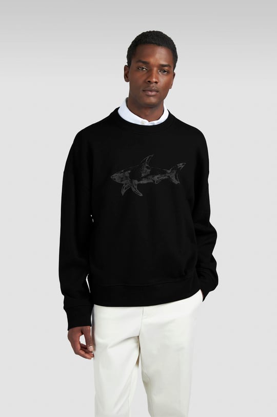 Paul Shark Paul Shark Erkek Rahat Kalıp Büyük Shark Logolu Pamuklu Uzun Kollu Siyah Sweatshirt 15311848-011