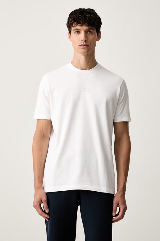 Paul Shark Paul Shark Erkek Rahat Kalıp Logo Kabartmalı Pamuklu Kısa Kollu Beyaz T-Shirt 16311601-965