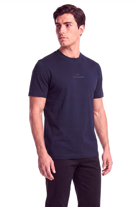 Paul Shark Paul Shark Erkek Rahat Kalıp Logo Kabartmalı Pamuklu Kısa Kollu Lacivert T-Shirt 16311601A-050