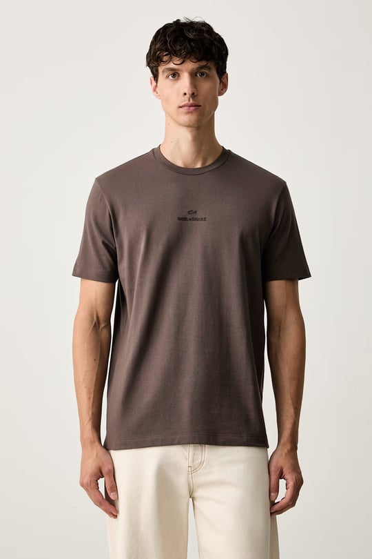 Paul Shark Paul Shark Erkek Rahat Kalıp Logo Kabartmalı Pamuklu Kısa Kollu Kahverengi T-Shirt 16311601-365