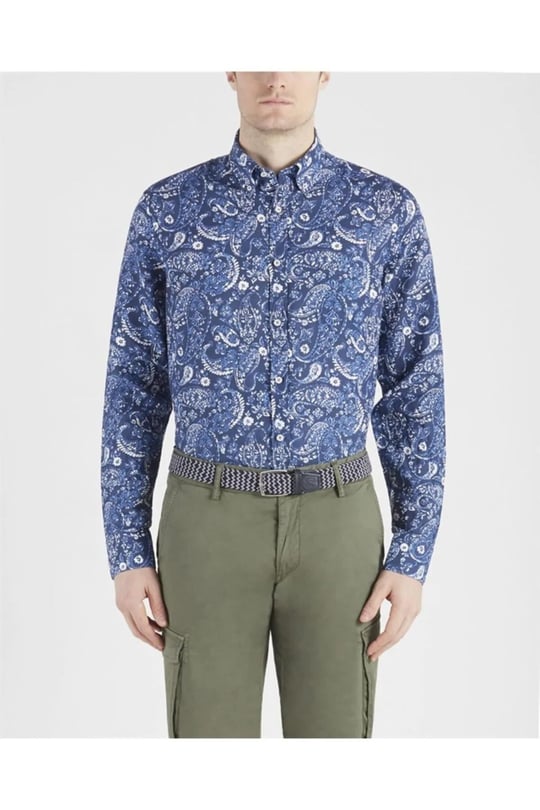 Paul Shark Paul Shark Erkek Regular Fit Desenli Uzun Kol Mavi1 Gömlek 21413426-100