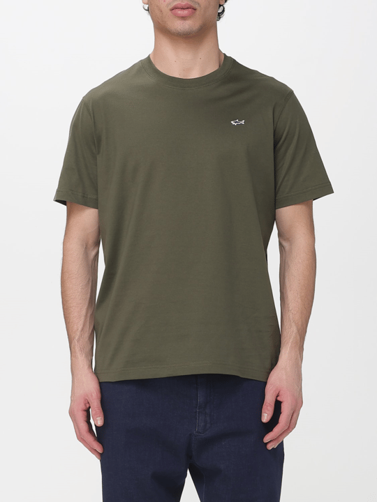 Paul Shark Paul Shark Erkek Regular Fit Ribanalı Yakalı Metalik Logo Detaylı Pamuklu Kısa Kollu Haki T-Shirt 99311005-089