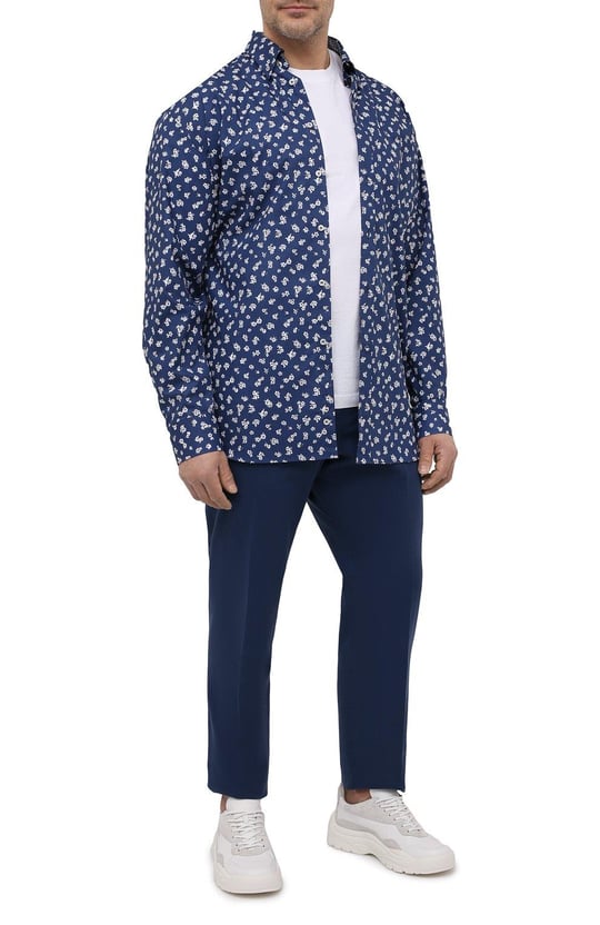 Paul Shark Paul Shark Erkek Regular Fit Desenli Uzun Kol Lacivert-Beyaz Gömlek 21413446-001