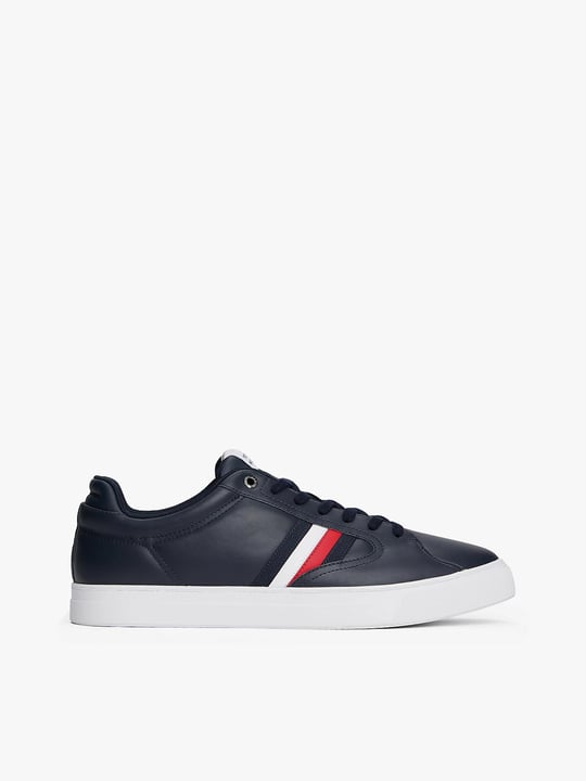 Tommy Hilfiger Tommy Hilfiger Erkek Bayrak Logolu Düz ve Rahat Taban %100 Deri Lacivert Sneaker FM0FM05628-DW5
