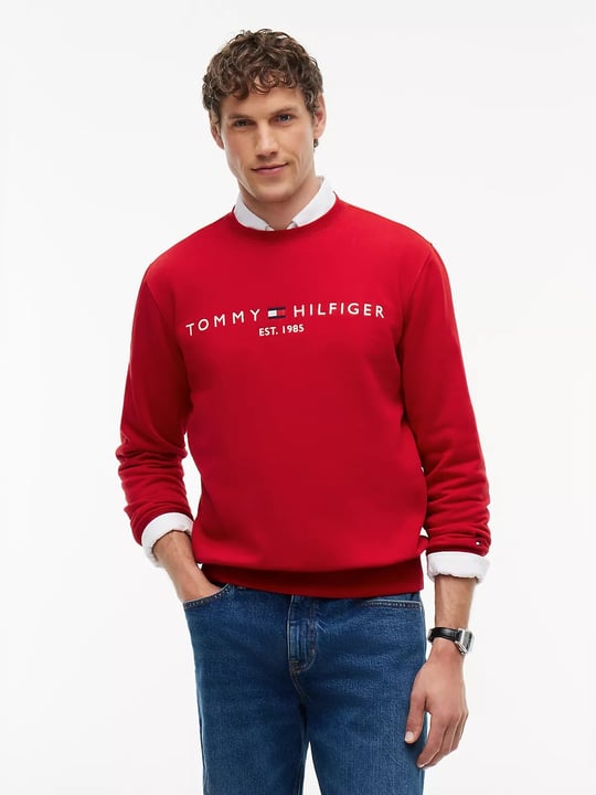 Tommy Hilfiger Tommy Hilfiger Erkek Bisiklet Yaka Uzun Kol Tommy Baskılı Pamuklu Kırmızı Sweatshirt MW0MW11596-XLD