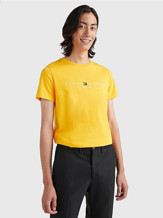 Tommy Hilfiger Tommy Hilfiger Erkek Dokuma Kumaş Kısa Kol Düz Model Sarı T-Shirt MW0MW11797-ZEW
