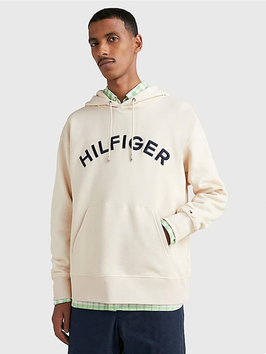 Tommy Hilfiger Tommy Hilfiger Erkek Dokuma Kapişonlu Yaka Uzun Kol Günlük Bej Sweatshirt MW0MW31070-AF6