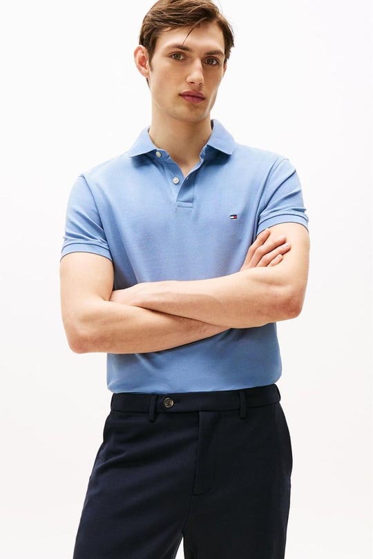 TOMMY HILFIGER Tommy Hilfiger Erkek Dokuma Polo Yaka Kısa Kol Günlük Mavi Polo Yaka T-Shirt MW0MW17770-C2B