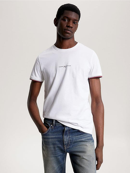 Tommy Hilfiger Tommy Hilfiger Erkek Dokuma Kumaş Kısa Kol Düz Model Beyaz T-Shirt MW0MW32584-YBR
