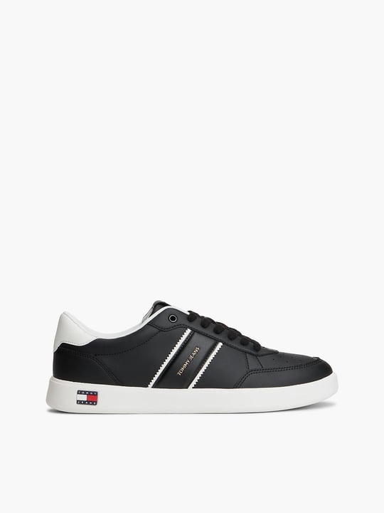 Tommy Hilfiger Tommy Hilfiger Erkek Hakiki Deri Karışımlı Delikli Yüzey EVA Tabanlı Logolu Siyah Sneaker EM0EM01758-BDS