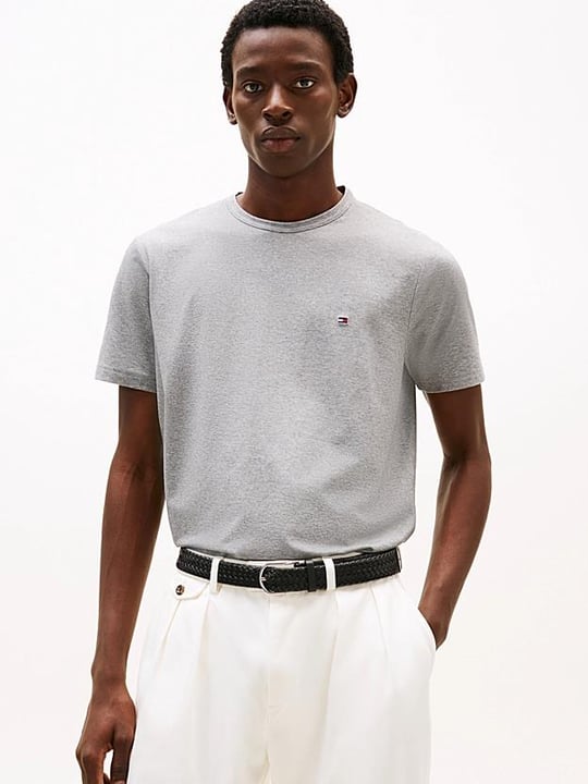 TOMMY HILFIGER Tommy Hilfiger Erkek Kısa Kol Bisiklet Yaka Tommy Hilfiger Yazı Desen Slim Fit Gri T-Shirt MW0MW37313-P91